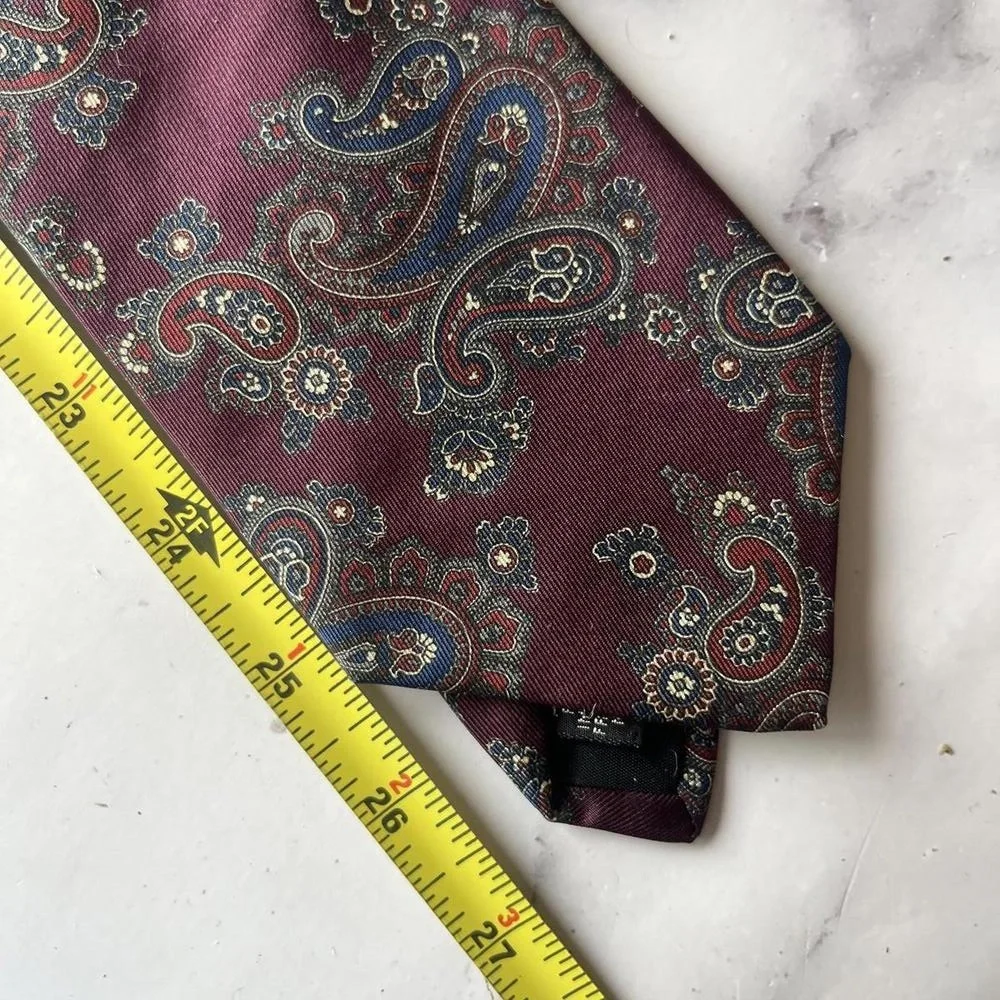 Cross & Windsor Mens Burgundy Paisley‎ Silk Tie Made in USA Italian Fabric Wide